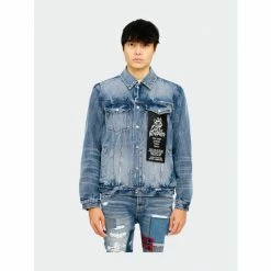 Cult Of Individuality Type II Reversible Laser Denim Jacket In 7 Yeat Sand Denim & Bottoms Blue
