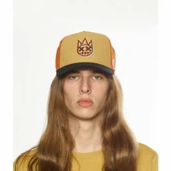 Cult Of Individuality Clean Logo Mesh Back Trucker Curved Visor With Fall Leaf Crown / Black Visor / Oriole Mesh Hats Yellow