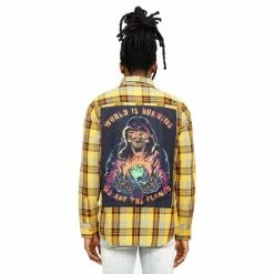 Cult Of Individuality "World On Fire" Plaid Woven Shirt Shirts Apricot