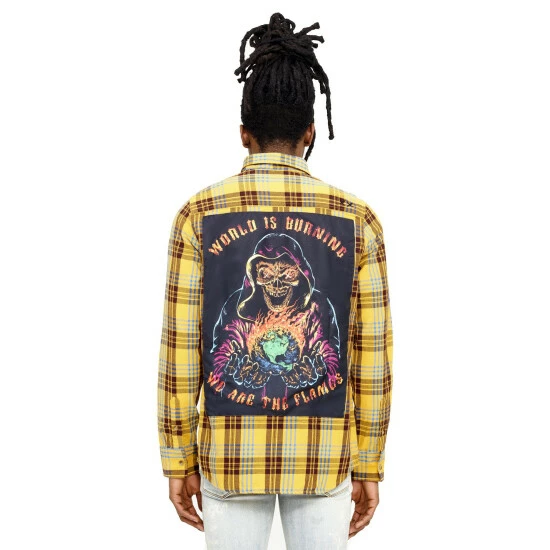 Cult Of Individuality "World On Fire" Plaid Woven Shirt Shirts Apricot 1 Cult Of Individuality "World On Fire" Plaid Woven Shirt Shirts Apricot