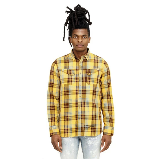 Cult Of Individuality "World On Fire" Plaid Woven Shirt Shirts Apricot 2 Cult Of Individuality "World On Fire" Plaid Woven Shirt Shirts Apricot - Image 2