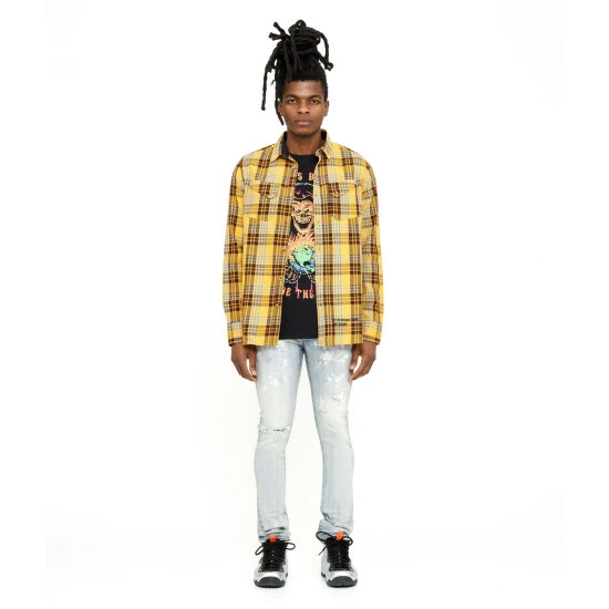 Cult Of Individuality "World On Fire" Plaid Woven Shirt Shirts Apricot 3 Cult Of Individuality "World On Fire" Plaid Woven Shirt Shirts Apricot - Image 3