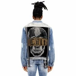 Cult Of Individuality Paz Type Ii Denim Jacket - With Long Zipper Back Panel Denim & Bottoms Studd/crystal