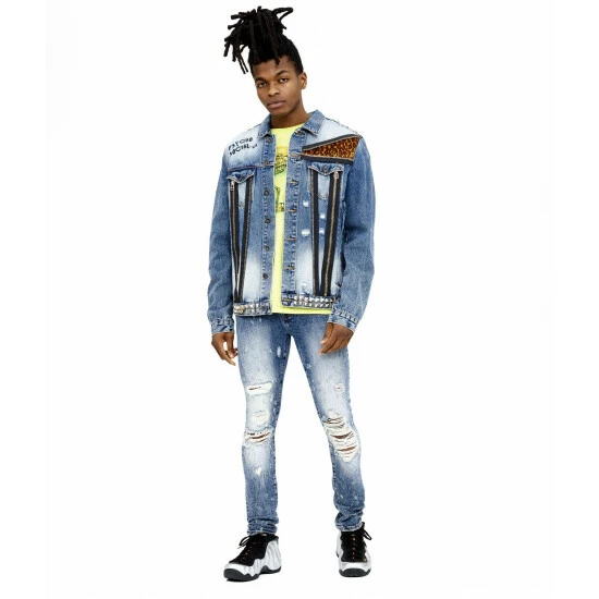 Cult Of Individuality Paz Type Ii Denim Jacket - With Long Zipper Back Panel Denim & Bottoms Studd/crystal 5 Cult Of Individuality Paz Type Ii Denim Jacket - With Long Zipper Back Panel Denim & Bottoms Studd/crystal - Image 5