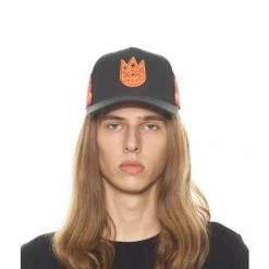 Cult Of Individuality Flames Clean Logo Mesh Back Trucker Curved Visor Hats Black