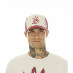 Cult Of Individuality Trucker Brushed Logo Mesh Back Silver Grey Crown/ Berry Hats