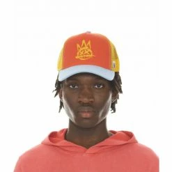 Cult Of Individuality Trucker Brushed Logo Mesh Back Coral Crown / Baby Blue In Coral Hats