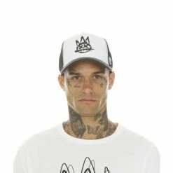 Cult Of Individuality Trucker Brushed Logo Mesh Back White Crown / Black Visor Hats