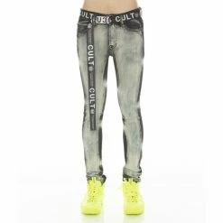Cult Of Individuality Punk Super Skinny Stretch W/ White Belt Denim & Bottoms Glazed