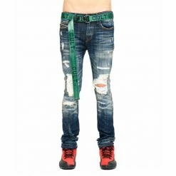 Cult Of Individuality Punk Super Skinny Belted Denim & Bottoms Forest