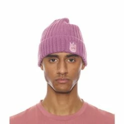 Cult Of Individuality Knit Hat With Bonbon And White Hats Pink