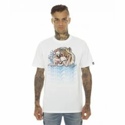 Cult Of Individuality T-shirt Short Sleeve Crew Neck Tee"Lucky Bastard Tiger" T-Shirts White