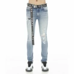 Cult Of Individuality Punk Super Skinny Stretch W/white Belt Denim & Bottoms Topper