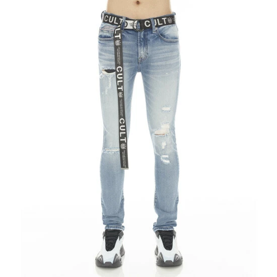 Cult Of Individuality Punk Super Skinny Stretch W/white Belt Denim & Bottoms Topper 1 Cult Of Individuality Punk Super Skinny Stretch W/white Belt Denim & Bottoms Topper