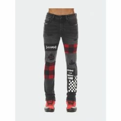 Cult Of Individuality Punk Super Skinny In Plaid Denim & Bottoms Black
