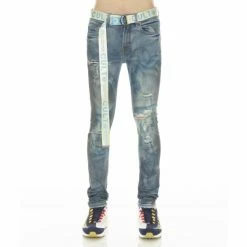 Cult Of Individuality Punk Super Skinny Stretch W/baby Blue Belt Denim & Bottoms Kasso