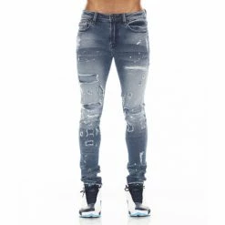 Cult Of Individuality Punk Super Skinny In Tape Denim & Bottoms Blue