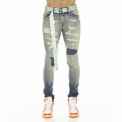 Cult Of Individuality Punk Super Skinny Stretch W/ Beet Red Belt Denim & Bottoms Ino