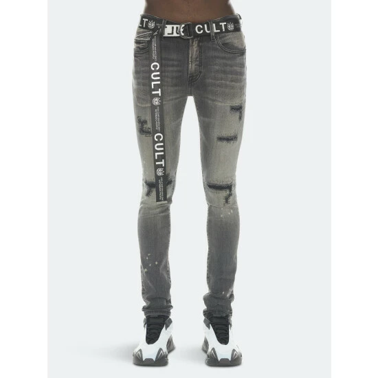 Cult Of Individuality Punk Super Skinny Stretch W/ White Belt Clothing Canteen 1 Cult Of Individuality Punk Super Skinny Stretch W/ White Belt Clothing Canteen