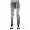 Cult Of Individuality Punk Super Skinny Stretch W/ White Belt  Belts Basil