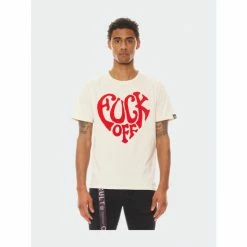 Cult Of Individuality Short Sleeve Crew Neck Tee "F**k Off" In Cream T-Shirts Beige