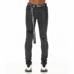 Cult Of Individuality Punk Super Skinny Jeans In Black Coated Denim & Bottoms