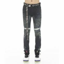 Cult Of Individuality Punk Super Skinny Stretch W/ Belt In Neko Denim & Bottoms Dark Blue
