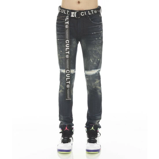 Cult Of Individuality Punk Super Skinny Stretch W/ Belt In Neko Denim & Bottoms Dark Blue 1 Cult Of Individuality Punk Super Skinny Stretch W/ Belt In Neko Denim & Bottoms Dark Blue